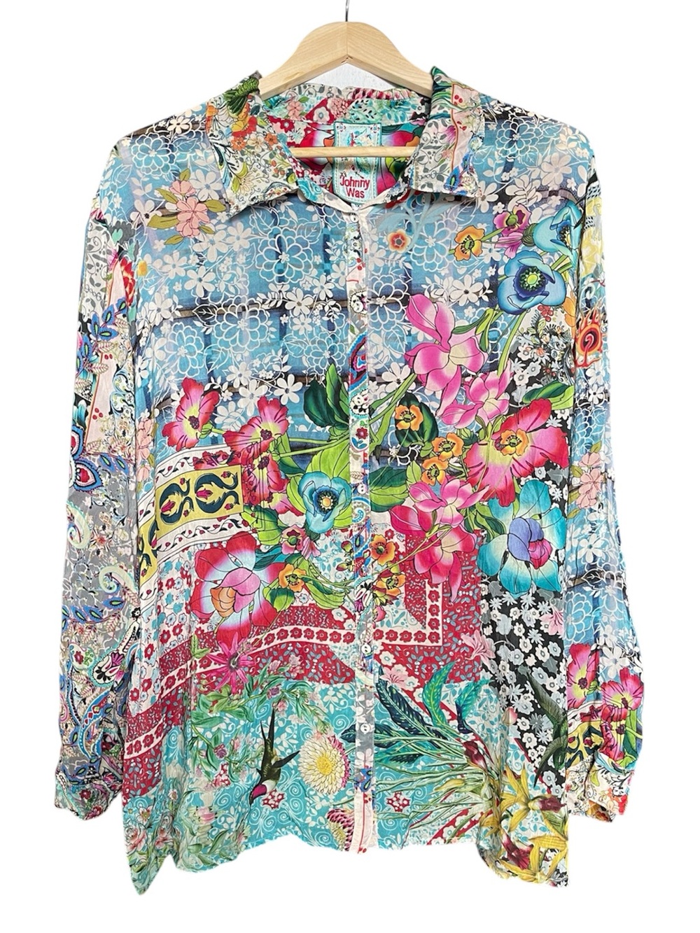 Johnny Was Milla vibrant floral patchwork button down shirt - Picture 4 of 12